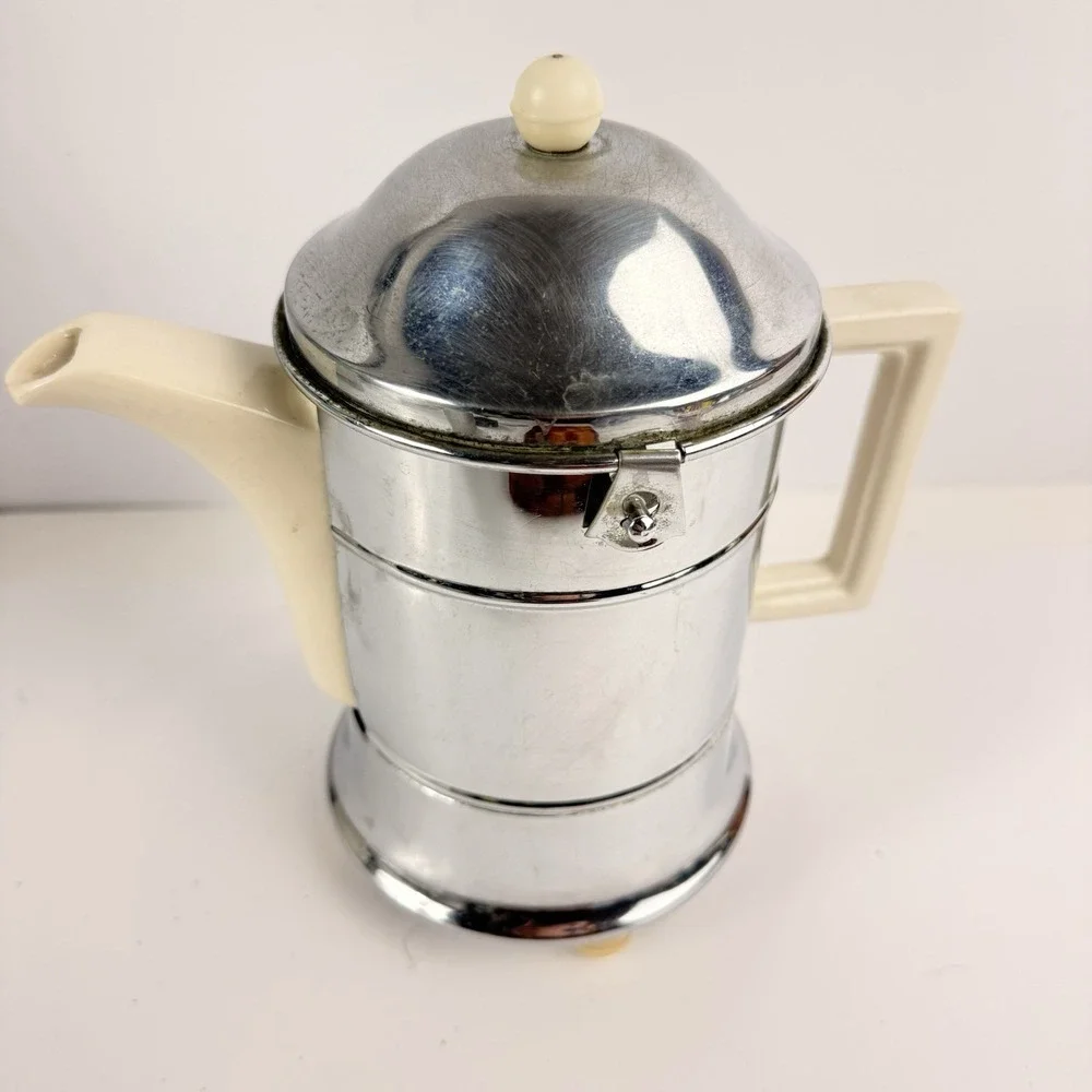 Vintage Ever-Hot Teapot Set Insulated Chrome Cozy Ceramic Pitcher Infuser Retro